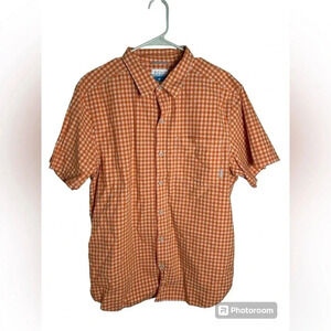 MENS COLUMBIA THOMPSON HILL SS Button Front Shirt Orange plaid size Large